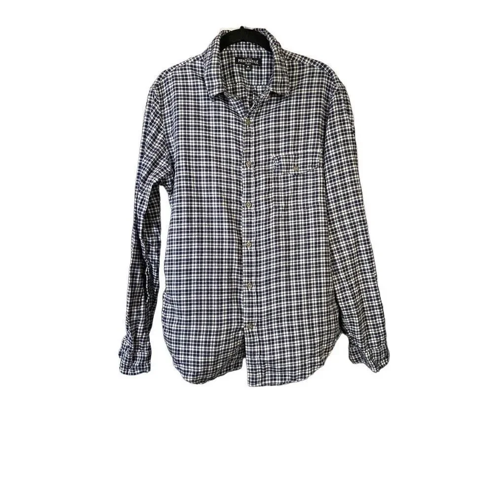 J.Crew Mercantile flex men’s blue and white plaid checkered flannel size med